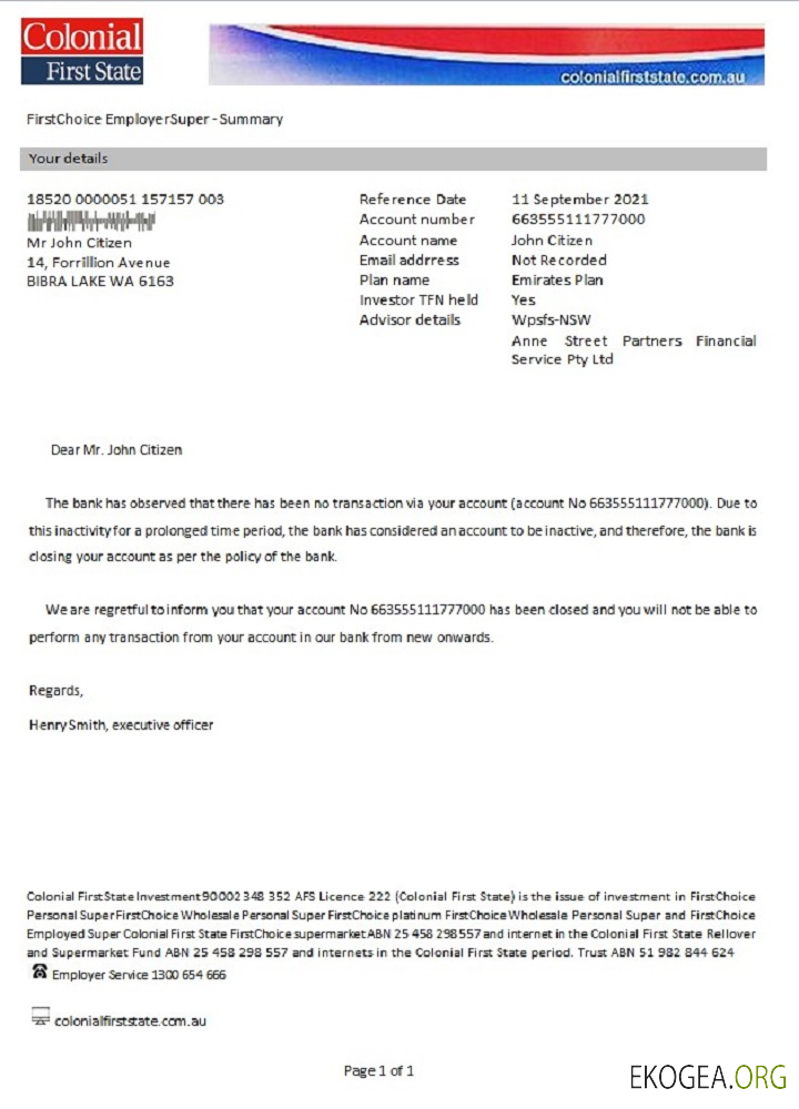 Australia , Colonial première référence state , closure